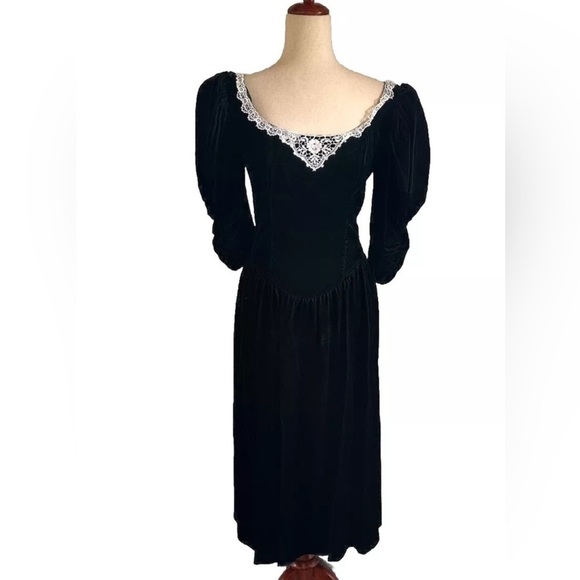 Gunne Sax Jessica McClintock VTG 80s Velvet Royal Black  Size 7 - Picture 1 of 11